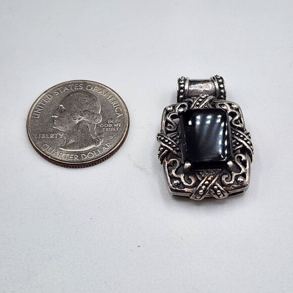 925 Silver filigree & onyx pendant - Picture 3 of 3